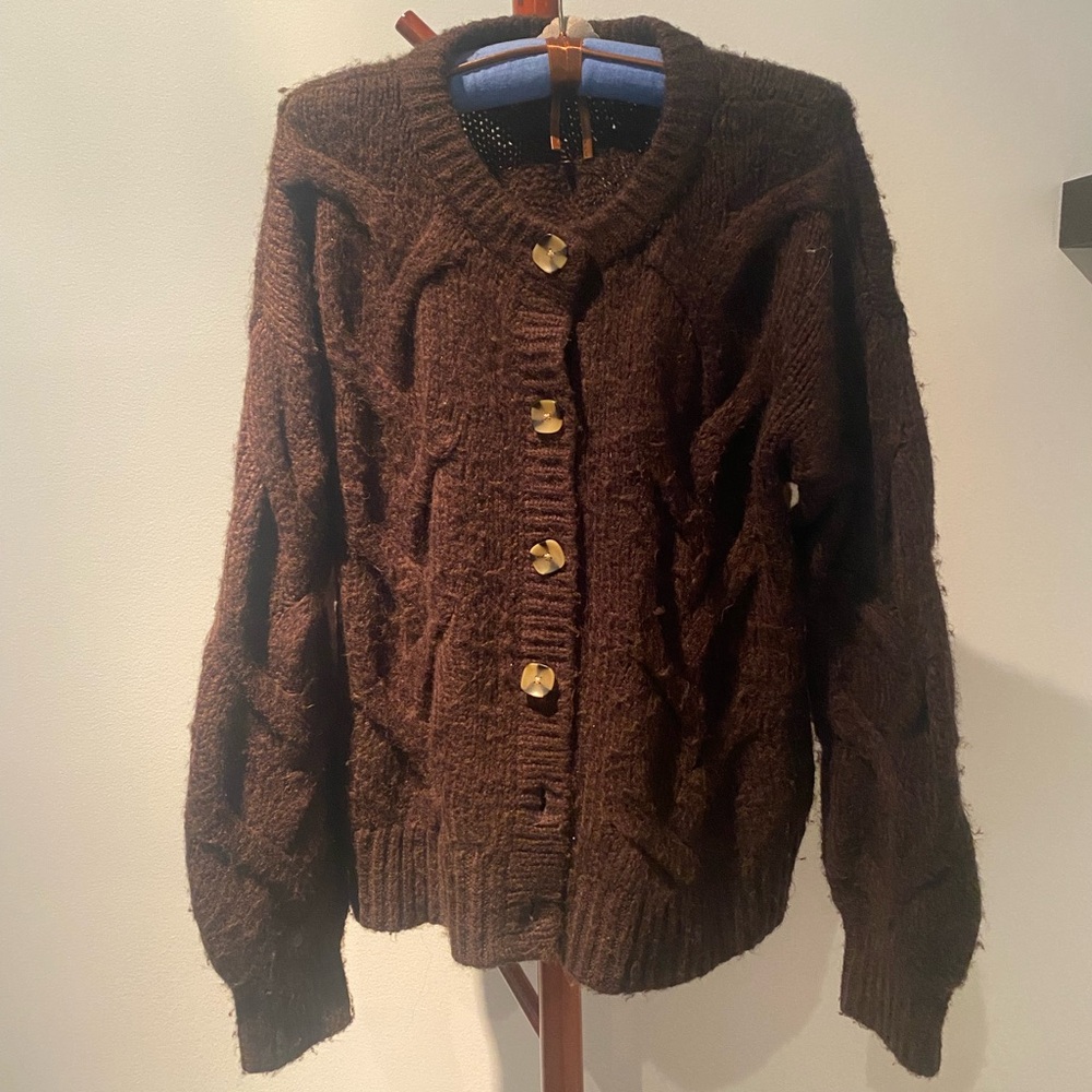 Madewell Brown Cable-Knit Button Cardigan Sweater - Women